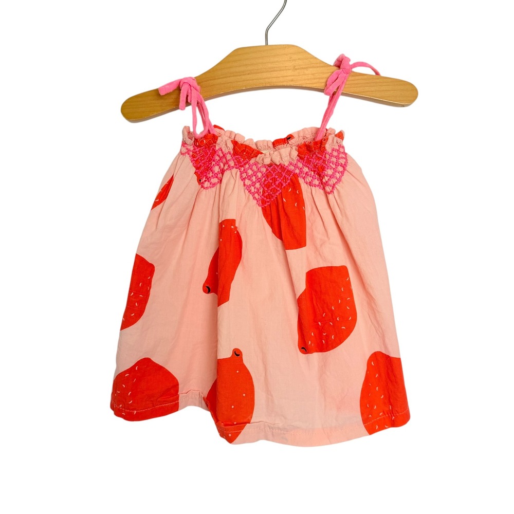 Miki Miette Baby Girls Orange Print Smocked Tie Shoulder Dress 6M